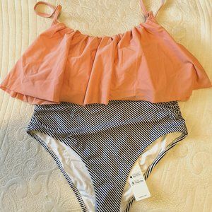 NWT Cupshe High Waisted Bikini Peach/Black/White Size Medium